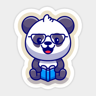 Cute Panda Reading Book Cartoon Sticker